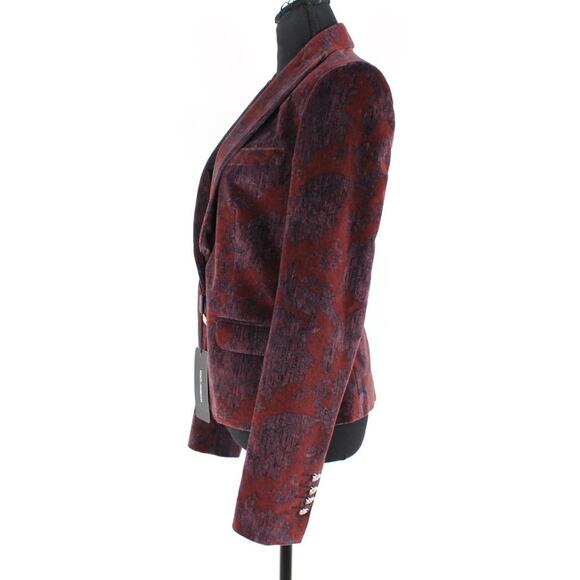 Dolce & Gabbana Velour Burgundy Floral Pattern Blazer 42 Single Breasted Jacket - Picture 4 of 8